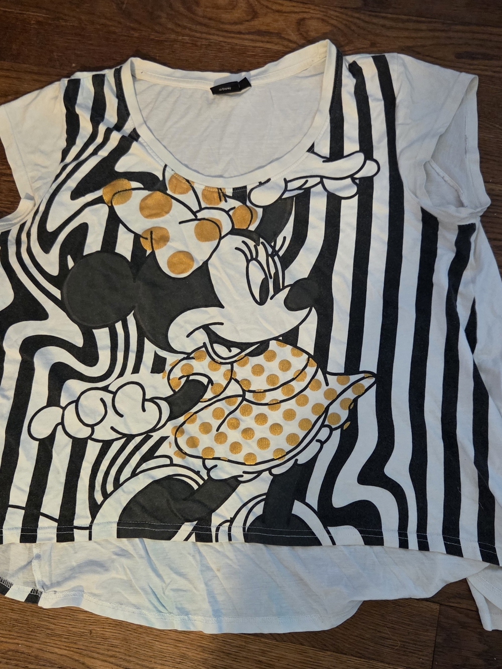 Disney White Tee with Black Stripes & Gold Polka-Dot Minnie